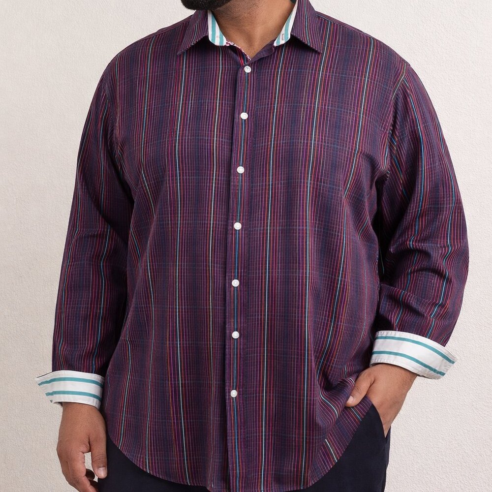 Robert Graham Men’s 3XL Striped Button Down Shirt  Flip Cuff Contrast Collar
